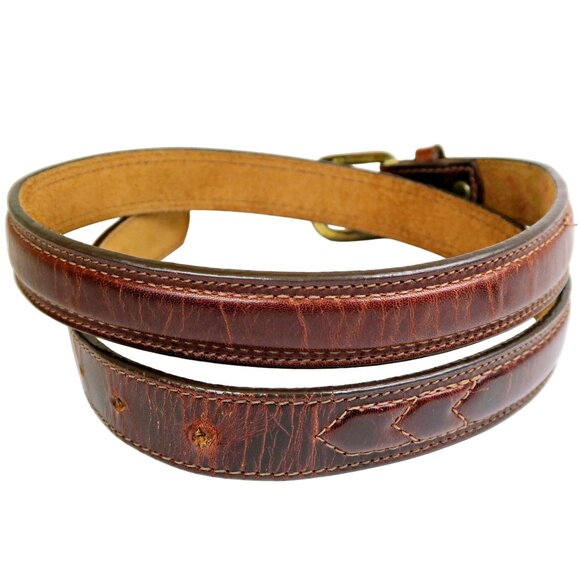 Vintage Leegin Brown Leather Belt: Stitching Detail, Brass Buckle, USA, Size 34" - Picture 3 of 7